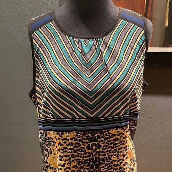 CAbi Buchanon Animal/Lines Print Sleeveless Top. Semi sheer. Medium. - Picture 3 of 8